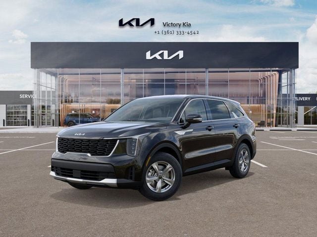 2026 Kia Sorento LX in Ebony Black — front three-quarter view